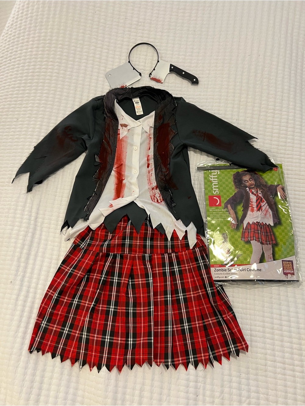 Smiffys Zombie School Girl Halloween Costume Set + Headband Prop
